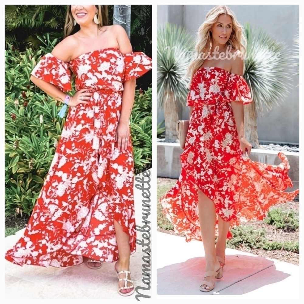 Floral High Low Off The Shoulder Maxi Dress
